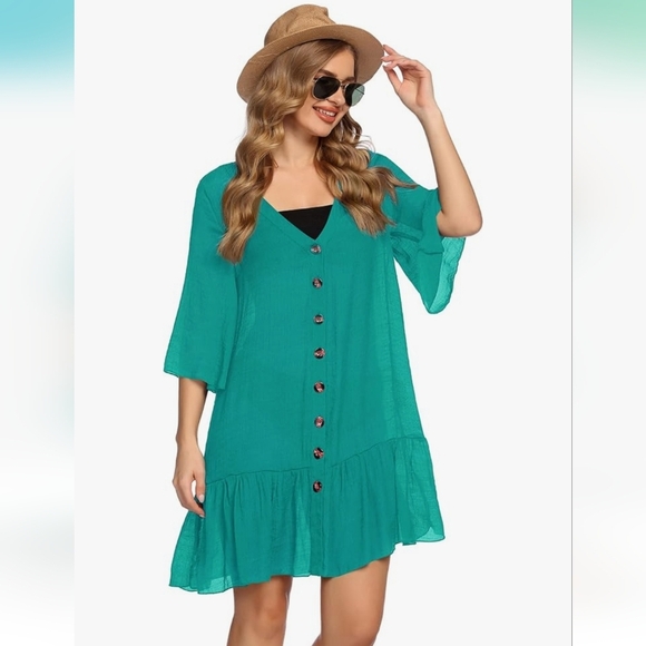 ⭐️40% Off⭐️ Avid Love Teal Button-up Swim Coverup - Picture 1 of 14